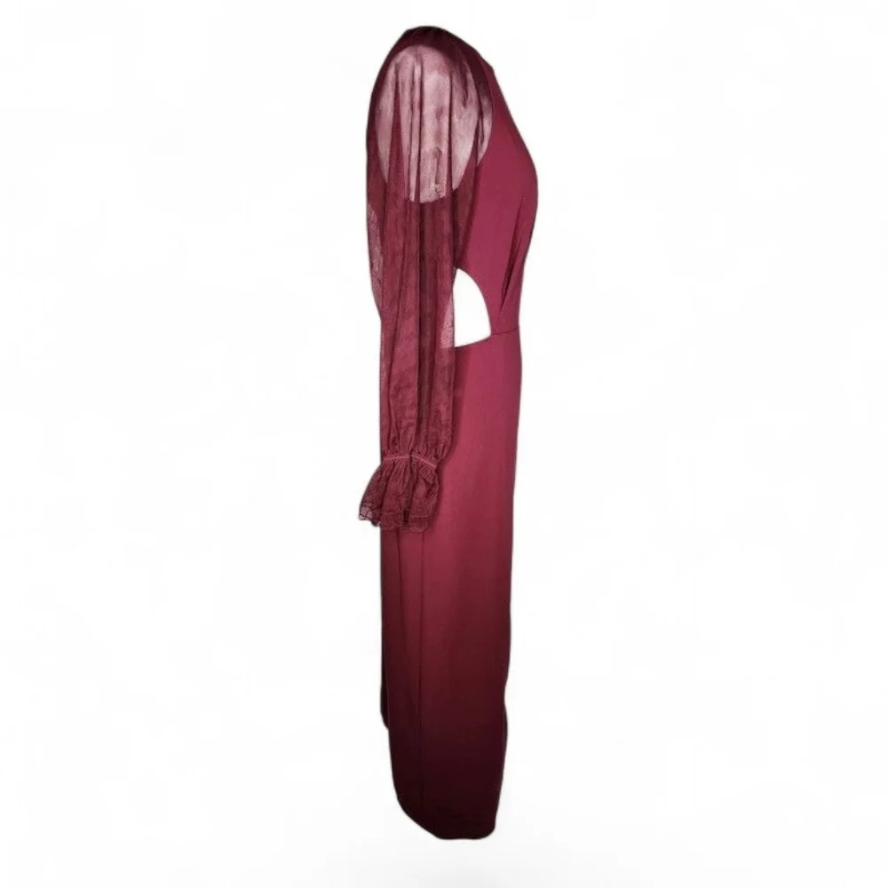 Staud Mesh Long Sleeve Cut-Out Maxi Dress in Maroon Size 4 New With Tags - Picture 3 of 10